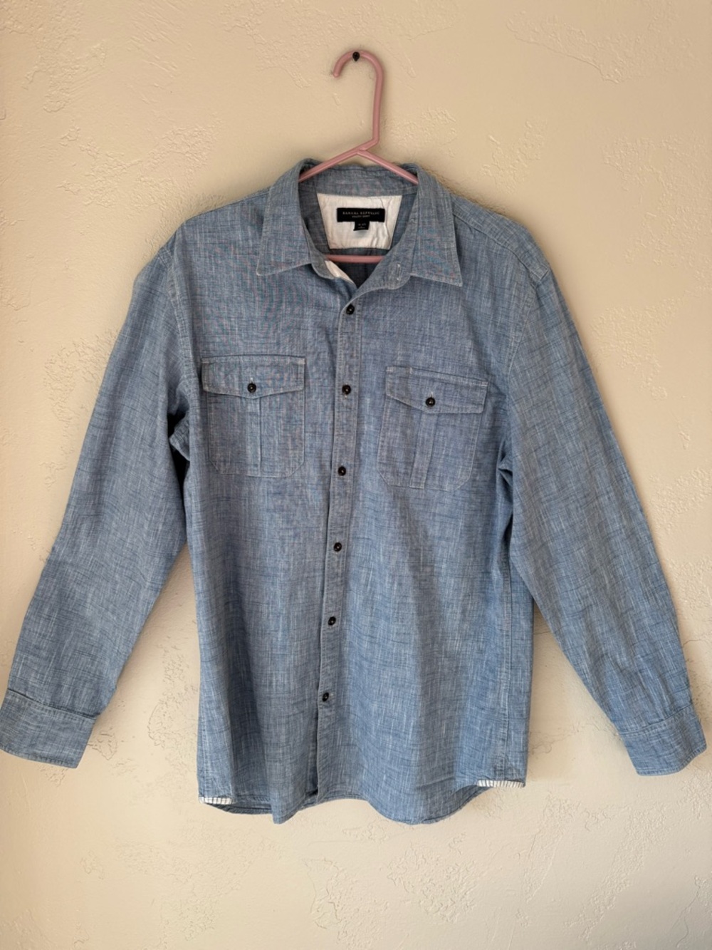 Banana Republic Light Blue Striped Utility Shirt 16-16 1/2. 100% Cotton